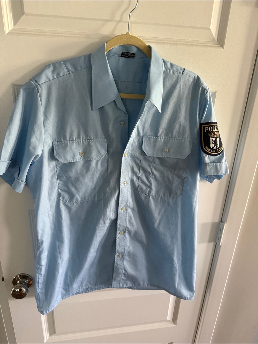 Light Blue Short Sleeve Men's Shirt Uniform German Police HOBI POLIZEI PATCH L
